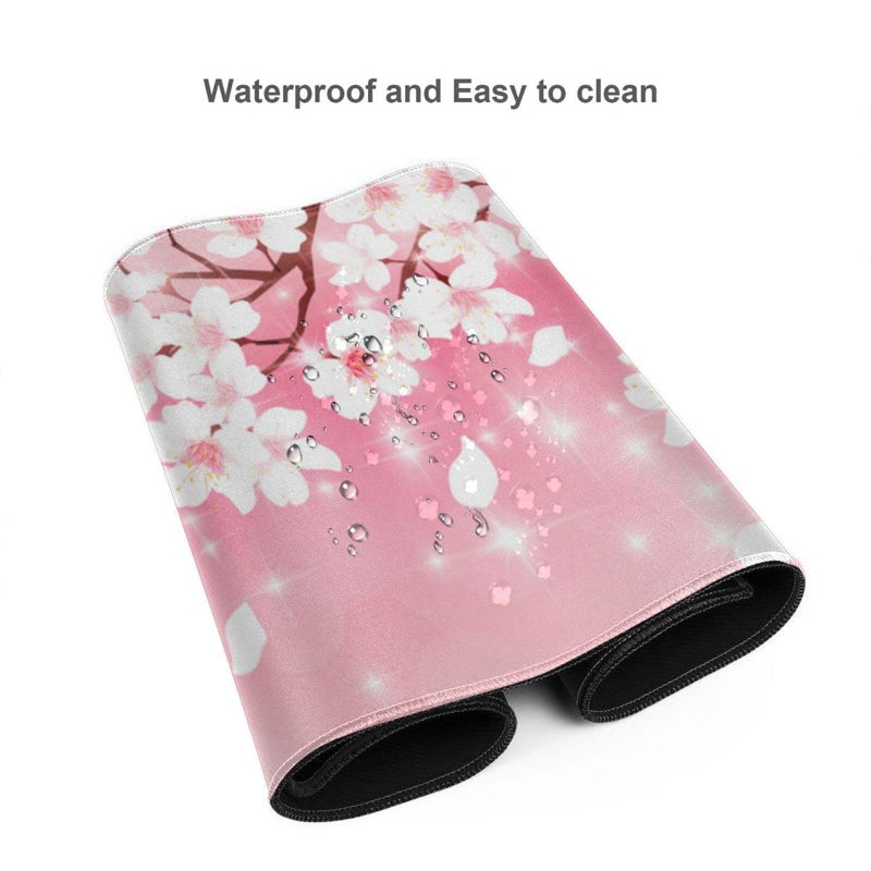 MOLIAN Pink Cherry Blossoms Gaming Mouse Pad XL  Large Non Slip Rubber Mousepad  Stitched Edges Desk Pad  Long Extended Mice Pad 31.5'' X 11.8'' - Image 3